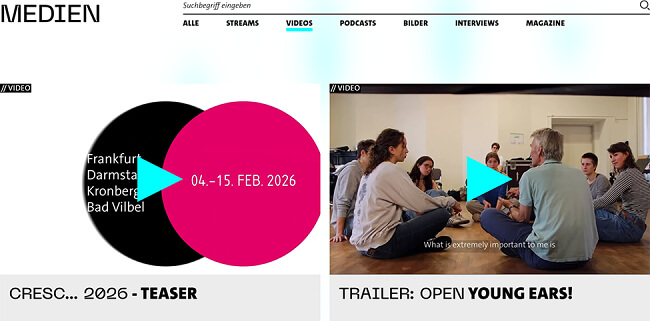 Videos auf der Medien-Seite des Ensemble Modern.