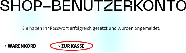 Bild vom Musik-Shop nach Änderung des Passworts.
